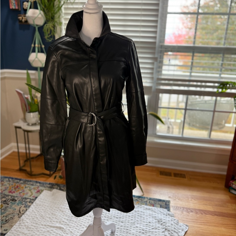 French Connection Black Faux Leather Dress with Belt